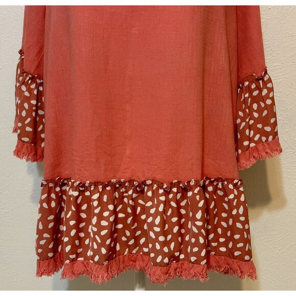 Umgee Size M Linen Blend Mix Media Animal Print Tunic Top Boho Festival - Picture 3 of 9